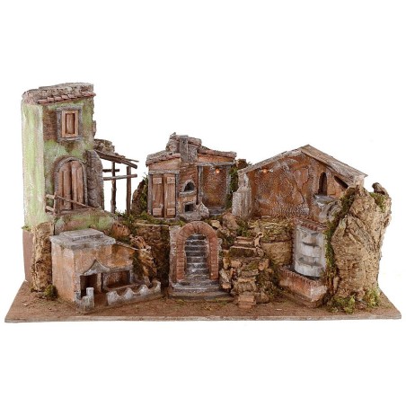 Presepe illuminated with landscape and fountain functioning cm