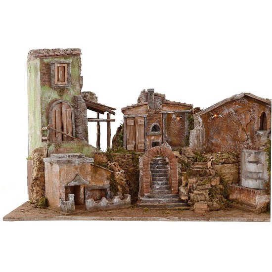 Presepe illuminato con paesaggio e fontana funzionante cm