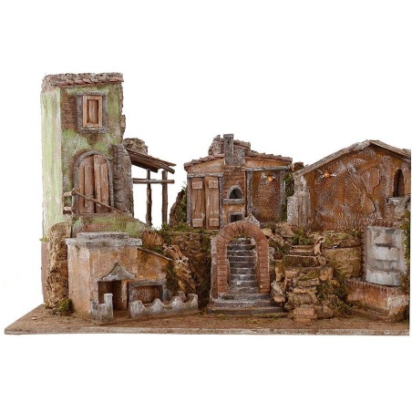 Presepe illuminato con paesaggio e fontana funzionante cm