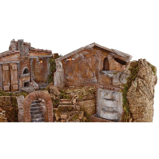 Presepe illuminato con paesaggio e fontana funzionante cm