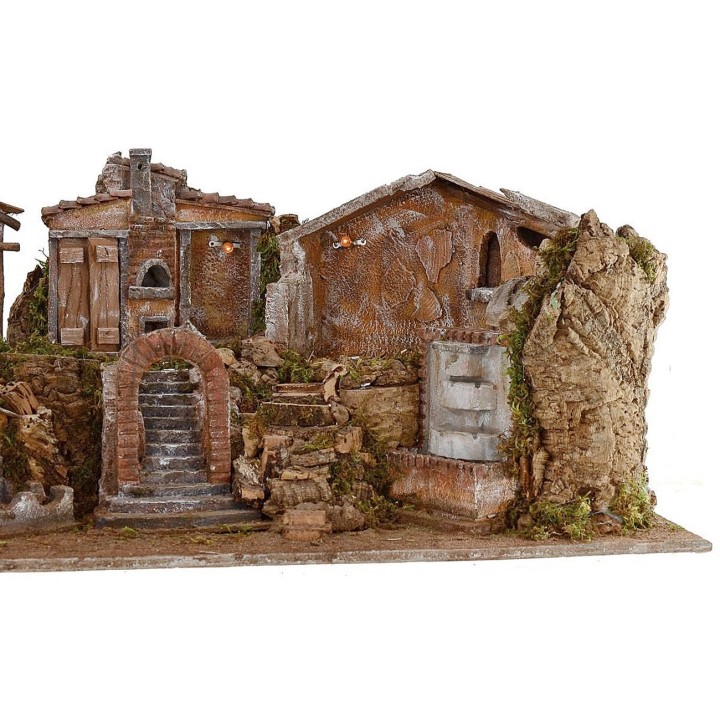 Illuminated nativity scene with landscape and working fountain cm