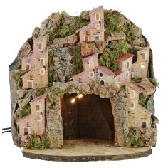 Pesebre iluminado con pueblo y cueva cm 20x20x24 h