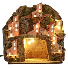 Presepe illuminato con villaggio e grotta cm 20x20x24 h Mondo 2