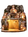 Belén nevado iluminado con pueblo y cueva cm 20x20x24 h