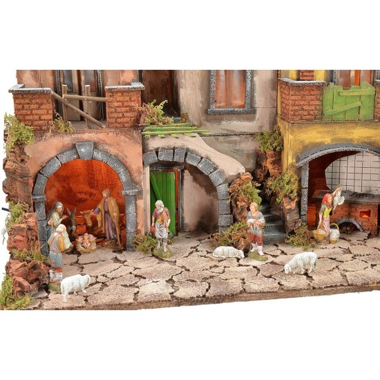 Illuminated Neapolitan nativity scene complete with Landi