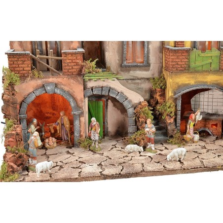 Presepe napoletano illuminato completo di statue Landi con
