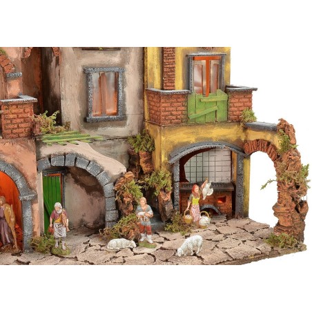 Presepe napoletano illuminato completo di statue Landi con