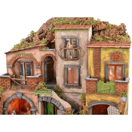 Presepe napoletano illuminato completo di statue Landi con