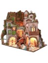 Illuminated Neapolitan nativity scene complete with Landi