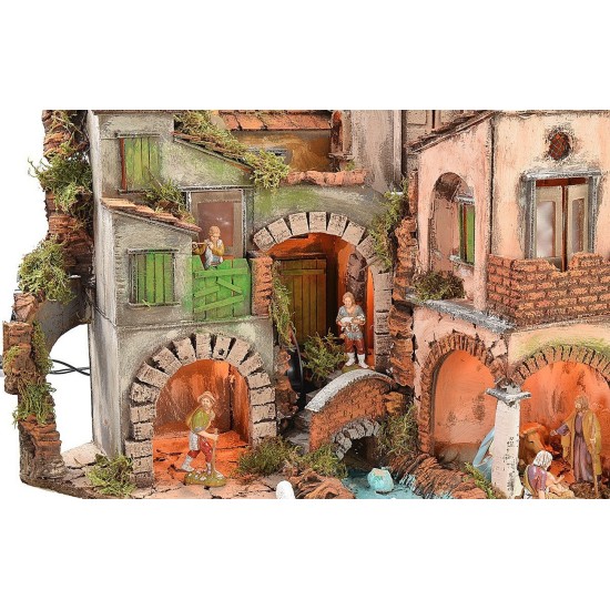 Presepe napoletano illuminato completo di statue Landi con