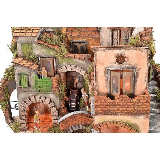 Presepe napoletano illuminato completo di statue Landi con