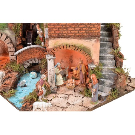 Illuminated Neapolitan nativity scene complete with Landi