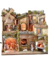 Pesebre napolitano iluminado con horno, cascada y molino