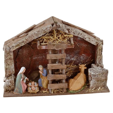 Capanna completa con Natività Landi 10 cm e scala cm 29x15x19 h