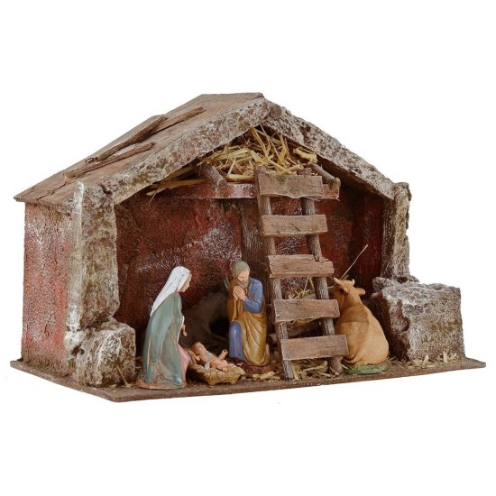 Capanna completa con Natività Landi 10 cm e scala cm 29x15x19 h