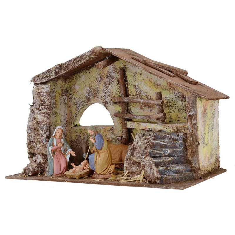 Full cabin of Nativity Landi 10 cm with climbed and barn cm