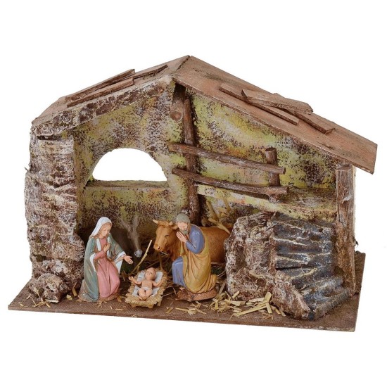Full cabin of Nativity Landi 10 cm with climbed and barn cm