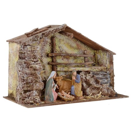 Hut complete with Landi Nativity 10 cm with staircase and barn