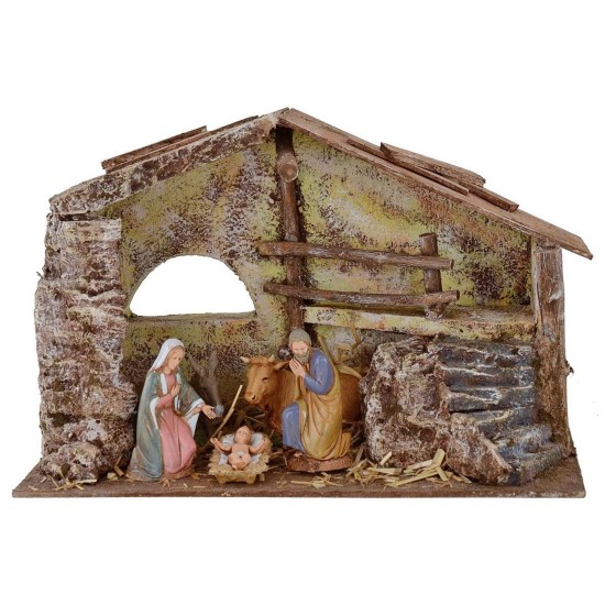 Capanna completa di Natività Landi 10 cm con scalinata e
