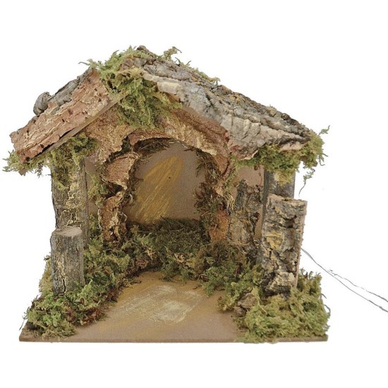 Cabaña con luces a batería para pesebre de 20x14x17 cm h.