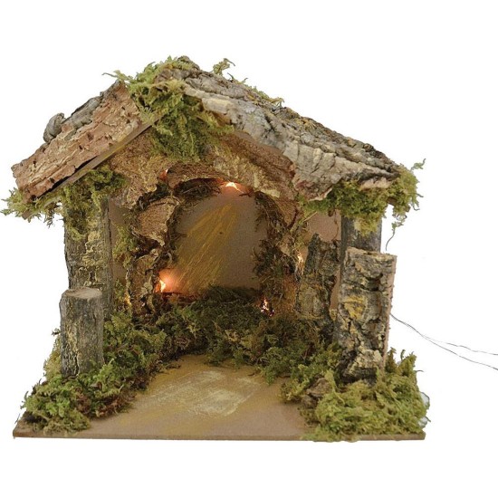 Cabaña con luces a batería para pesebre de 20x14x17 cm h.