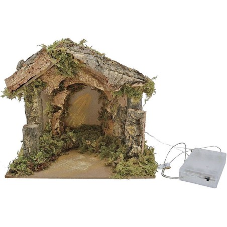 Cabaña con luces a batería para pesebre de 20x14x17 cm de altura. Mundo