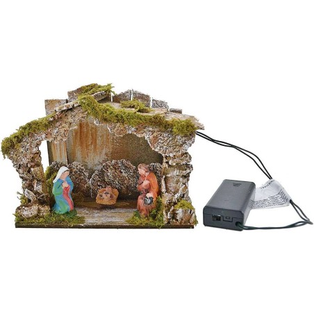 Capanna con natività e luce a batteria