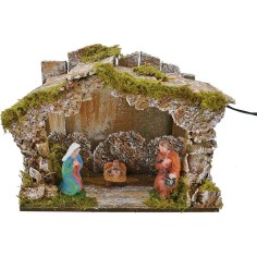 Cabaña con natividad y luz a batería - Gruta pesebre Mundo
