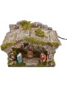 Capanna con natività e luce a batteria - Grotta presepe Mondo