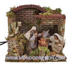Capanna con natività in movimento 12 cm Mondo Presepi