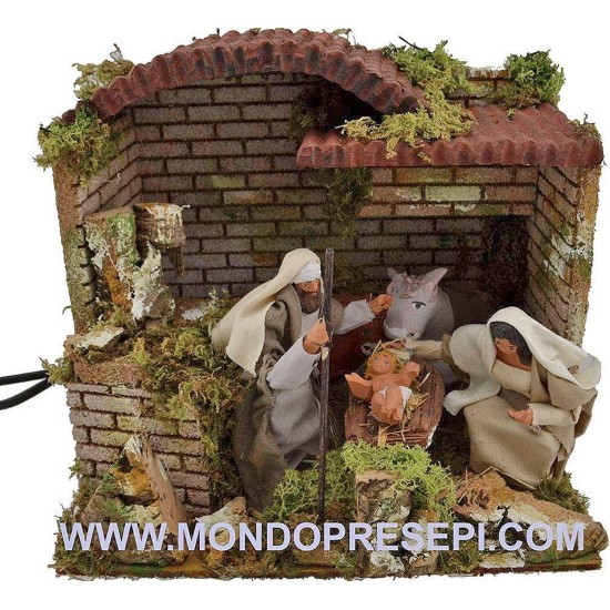 Cabaña con natividad en movimiento 12 cm Mundo Pesebres
