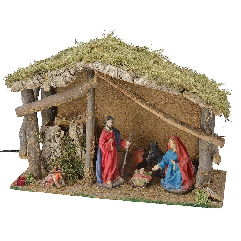 Stable with nativity cm 15 + Fire + Light - Cod. CPNF5021