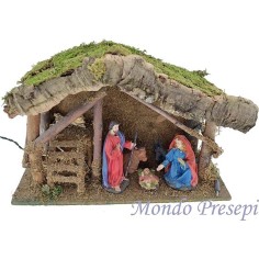 Capanna con natività cm 15 con luci Mondo Presepi