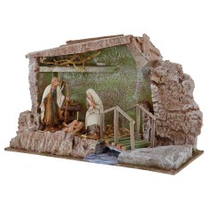 Capanna completa di Natività Landi 10 cm con ponte e ruscello 2