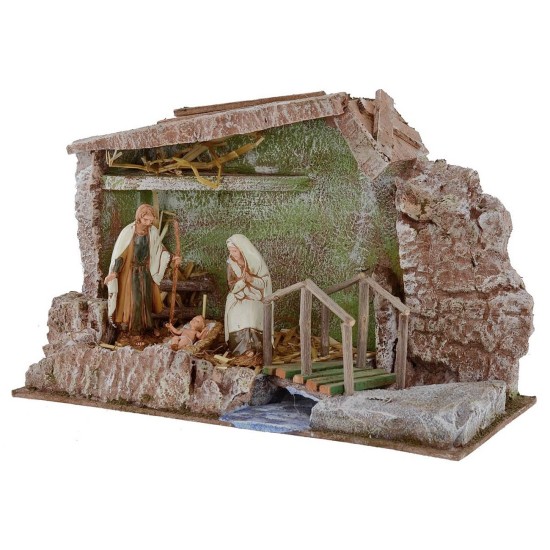 Complete hut of Landi Nativity 10 cm with bridge and stream