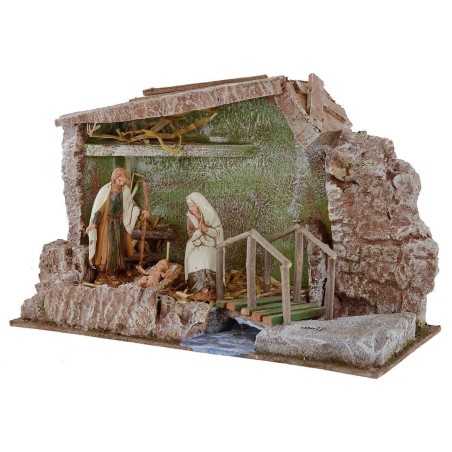Cabaña completa de Natividad Landi de 10 cm con puente y arroyo