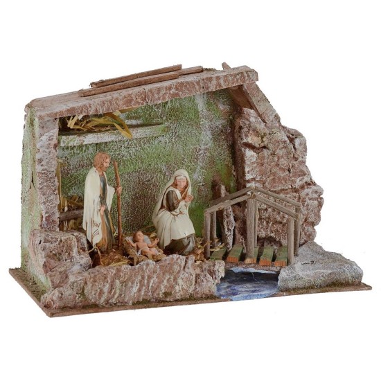 Cabaña completa de Natividad Landi 10 cm con puente y arroyo.