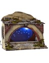 Cabaña iluminada con escaleras y cielo estrellado titilante cm