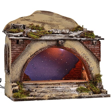 Cabaña iluminada con escaleras y cielo estrellado parpadeante cm