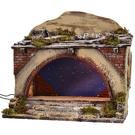 Illuminated hut with stairs and flickering starry sky cm