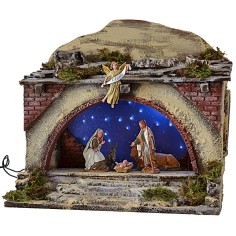 Illuminated hut with stairs and flickering starry sky cm