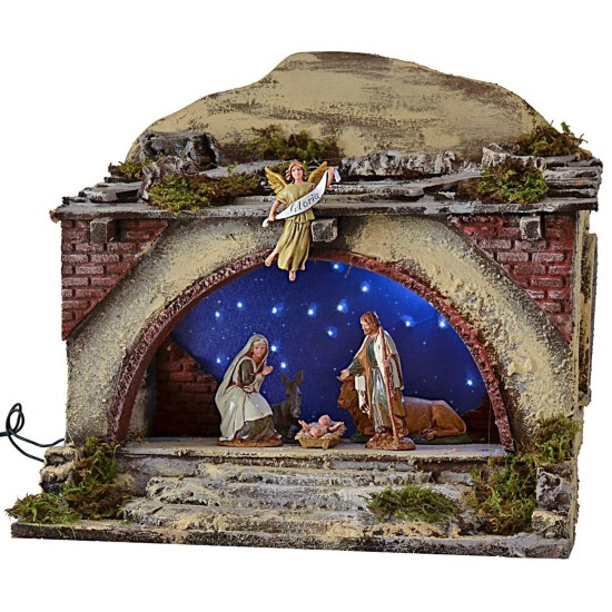 Illuminated hut with stairs and flickering starry sky cm