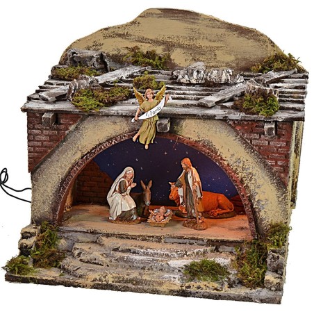 Illuminated hut with stairs and flickering starry sky cm