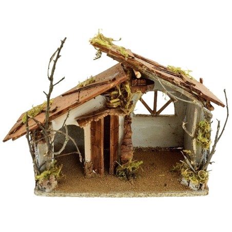 Cabaña de madera corcho de 35x20x28 cm de altura. Mundo Pesebres.