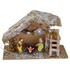 Capanna innevata con luci a led a batteria completa di natività 2
