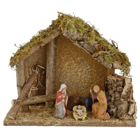 Cabaña para belén con Natividad de 24x12,5x19,5 cm h