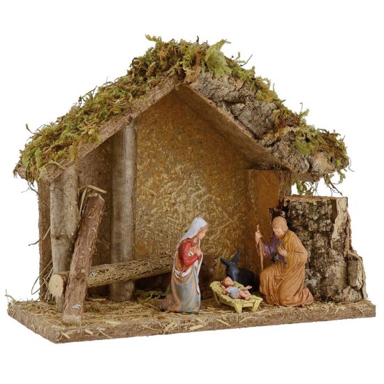 Cabaña para belén con Natividad de 24x12,5x19,5 cm h