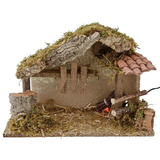 Cabaña para belén con fuego cm 35x15x23,5 h