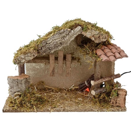 Cabaña para belén con fuego cm 35x15x23,5 h