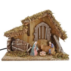 Capanna per presepe illuminata con Natività Landi cm 32x18x24 h 2